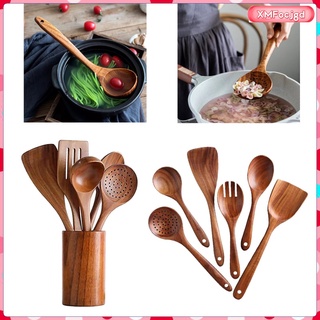 juego de 6 utensilios de cocina de madera, cucharas, uso diario, utensilios de cocina antiadherentes