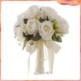 ramo de flores artificiales de rosas blancas para bodas/ramo de dama de honor (1)