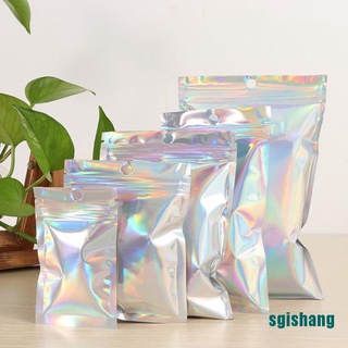 <hot*~> 10 bolsas iridiscentes con cierre de cremallera/bolsas de plástico cosméticas con cierre holográfico láser
