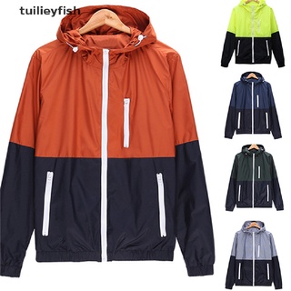 tuilieyfish cortavientos hombres casual primavera ligera chaqueta con capucha contraste cremallera outwear co