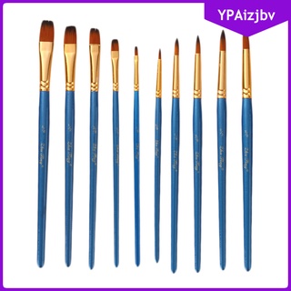 10PCS ARTIST PAINT BRUSH SET FLAT TIP ROUND TIP FOR OIL WATERCOLOR PAINTING (8)