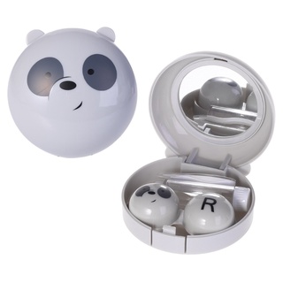 Jaula de dibujos animados lindo oso de leche redondo viaje portátil lentes de contacto caso Kit de cuidado de ojos (2)