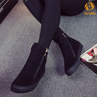 sl mujeres plataforma cuña zapatillas de deporte botas de tobillo de cuero deslizamiento en el lado cremallera zapatos (3)