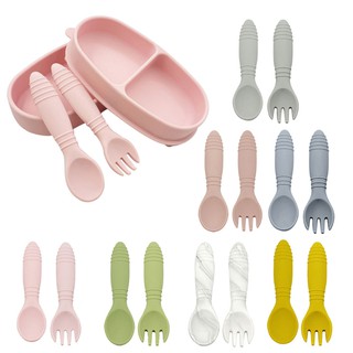 INN niños vajilla bebé platos de silicona tenedor cuchara alimentación platos de alimentos libre de BPA (2)