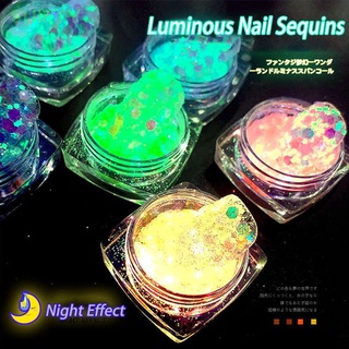 SUIETY 6Pcs/Set Accessories Acrylic Paillettes Glitter Fluorescent Flakes Luminous Nail Sequins Mix Hexagon Shape New Manicure Decor DIY Art Glow In Dark