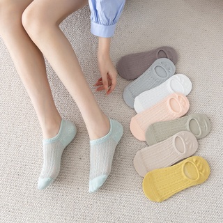 1 par de nuevos calcetines cortos de algodón transparente de las mujeres de verano hueco invisible sólido delgado transpirable tobillo calcetines antideslizantes silicona (4)