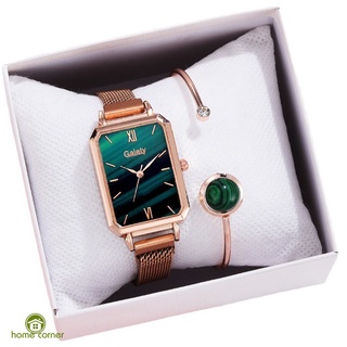 Reloj De pulsera Verde rectangular para mujer con cinturón De malla De oro Rosa (ensacadoincluye caja)