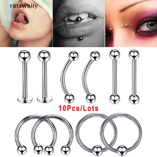 Ratswaiiy 10Pcs/lots Body Piercing Eyebrow Nose Ring Barbell Tongue Horseshoe Jewelry CO
