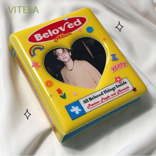 VITELA Kawaii Photo Album Vintage Bear Kpop Card Binder Collect Books Idol Album ID Holder Hollowed Heart Binder Album 3 inch Postcards Organizer Name Card Book/Multicolor