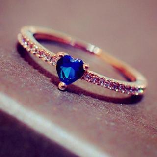 Anillo chapado en oro De 18k en forma De corazón anillo De zafiro Azul Diamante anillo (3)