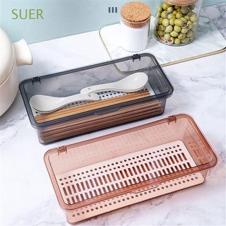 SUER Household Chopsticks Chopstick Holder With Cover Organizer Box Extended Chopstick Cage Drain Dust Proof Practical Spoon Fork/Multicolor