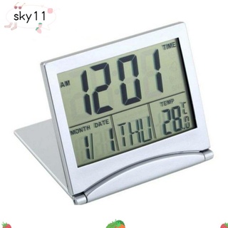 sky nuevo reloj despertador negro plata led mesa de escritorio reloj calendario clima con temperatura de alta calidad hogar y cocina plegable/multicolor