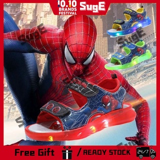 [suge]talla21-31 sandalias led luz led zapatos para niños spiderman superhéroe kasut