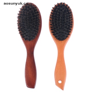 (new) Hair Brush Wood Handle Boar Bristle Beard Brush Comb Detangling Straightenin [aosunyuk]