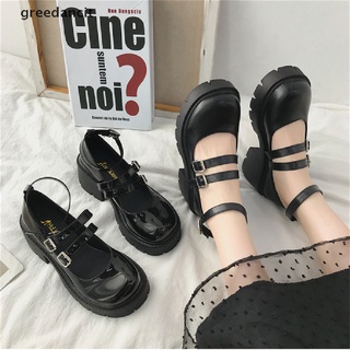 Greedancit Women PU shoes High heels lolita College Students Japanese style shoes retro Black High heels Mary Jane Shoes CO