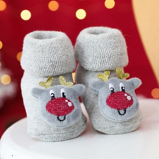 REICKS 1-3 Years old Baby Socks Infant Christmas Newborn Floor Socks Cute Keep Warm Children Thick Soft Girls Non-Slip Sole/Multicolor (2)