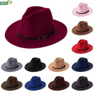 PANAMA Emilee Vintage Outback sombrero hombres y mujeres panamá Jazz sombrero fieltro Fedora sombreros moda con hebilla de cinturón ala ancha otoño invierno sombrero vaquero