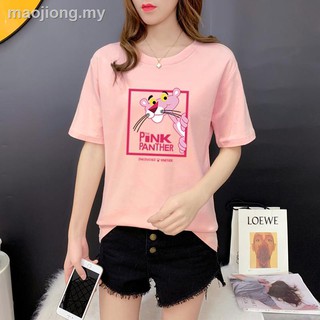 Camiseta de manga corta con estampado de pantera rosa para mujer