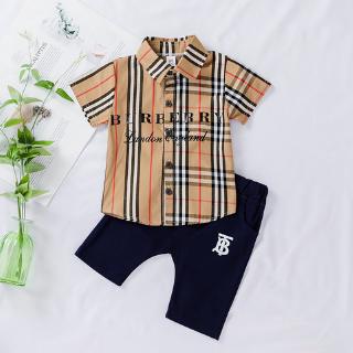 [babyworld] verano niño manga corta traje de cuadros niños manga corta solapa top + pantalones cortos ropa de dos piezas conjunto