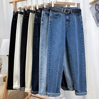 [s-2xl] vintage recto de cintura alta jeans mujeres novio mamá calle denim jeans con cinturón 2021 suelto más el tamaño jeans mujer retro