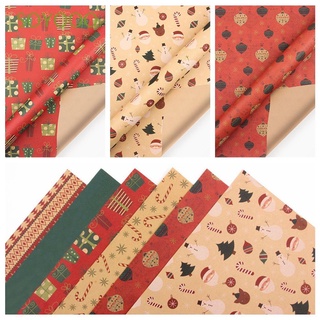 SOYOOO Festival Supplies Wrapping Paper Handmade Craft Recyclable Christmas Decoration Box Packing Gift Wrapping DIY Santa Snowman Kraft Paper