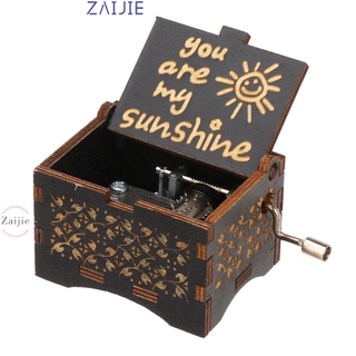 Zaijie caja de música del día de la madre caja de música día de san valentín cajas musicales de madera manivela de mano cumpleaños día de acción de gracias clásico You are My Sunshine antiguo grabado (1)