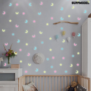 sp 100 pzs calcomanías luminosas que brillan en la oscuridad/estrella/luna/decoración de habitación para niños/hogar/dormi