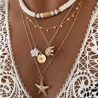 Collar simple para mujer J/L con colgante De Flores De aleación con perla/estrella De Mar/Elefante