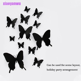 [xiaoyanwu] 12 unids/set 3D negro Pteris mariposa pegatinas de pared mariposas imán pegatinas (7)