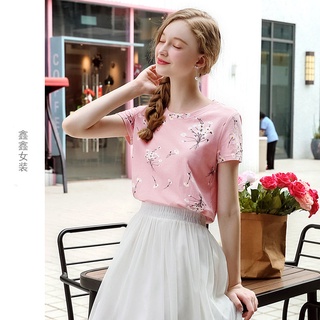 Camiseta de manga corta de algodón puro de talla grande rosa, ropa de verano suelta para mujer (2)