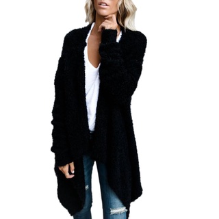Womens Long Sleeve Cardigan Fluffy Shaggy Asymmetrical Sweater Coat Jacket Solid (7)