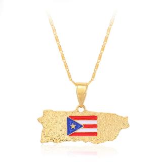 Collar dorado con colgante De Estilo Mapa Puerto Rico para hombre