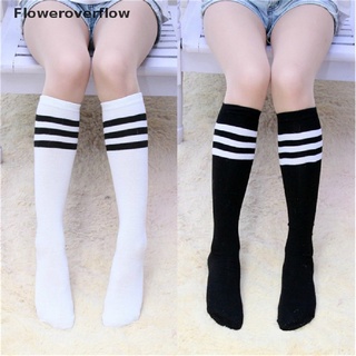 Ffmy calcetines sólidos de rodilla de 3 líneas para mujer/calcetines de algodón de rayas/fútbol/calcetines calientes (1)