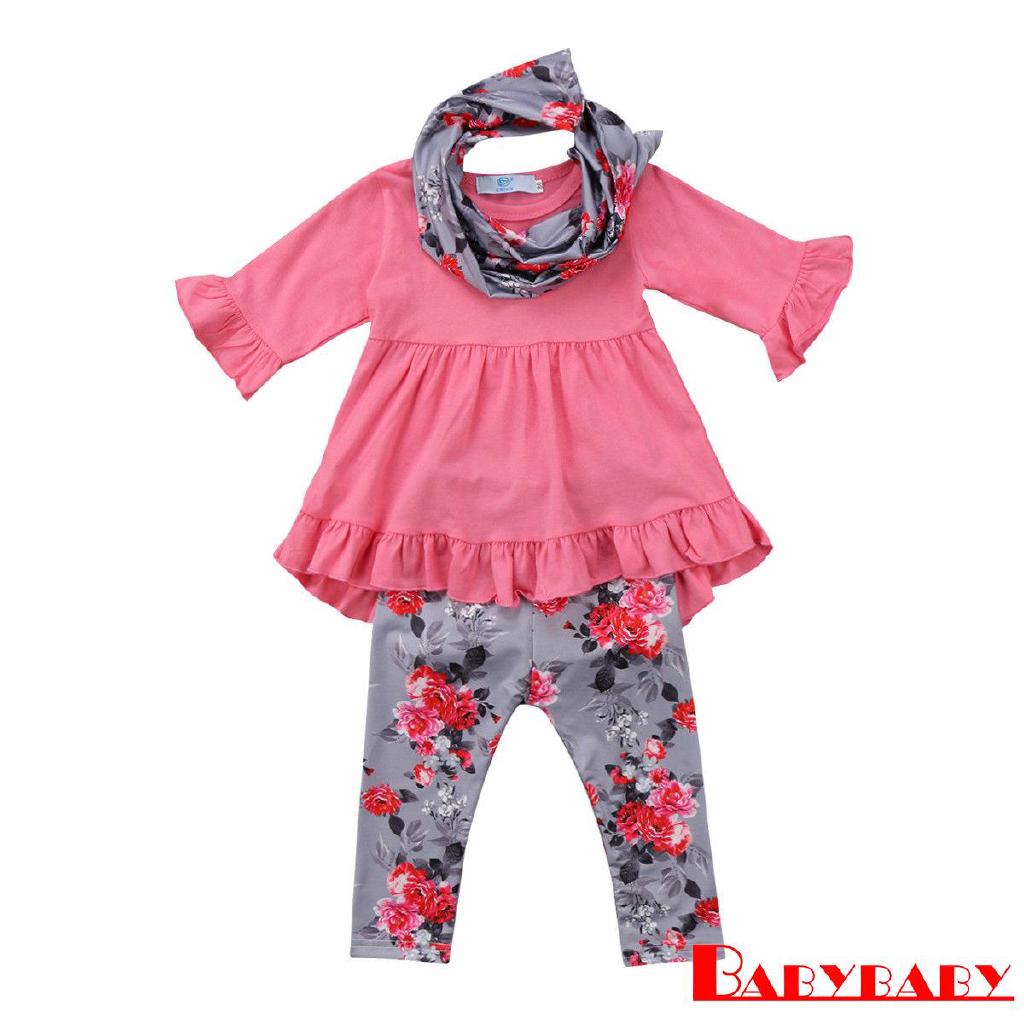 Od Floral niños bebé niñas traje ropa camiseta larga Tops vestido+pantalones conjunto (3)