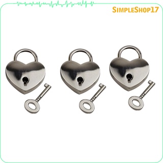 Simpleshop17 3x Mini candado con forma De corazón antiguo/Vintage Para diario/Mini candado/plata