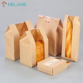 5Pcs Kraft Paper Handmade Bread Loaf Biscuits Packaging/Storage Bakery Bags With Front Window Label Seal Sticker/Wedding Party Favors Cookies Gift