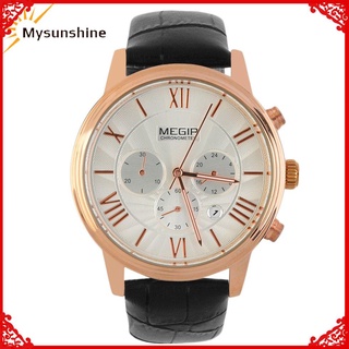 Megir ML2012 reloj de pulsera de cuarzo con correa de cuero para hombre de lujo