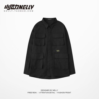 Chaquetas Hip-hop American tooling camisa de los hombres de manga larga primavera y otoño estilo militar multi-bolsillo chaqueta retro suelta chaqueta tendencia (6)