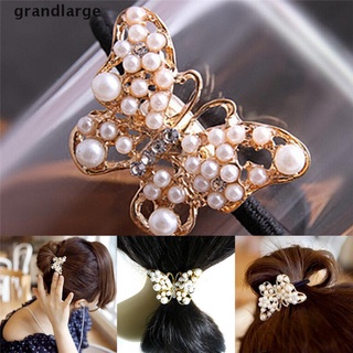 [grandlarge] crystal rhinestone pearl flower hair band cuerda elástica ponytail titular nuevo caliente