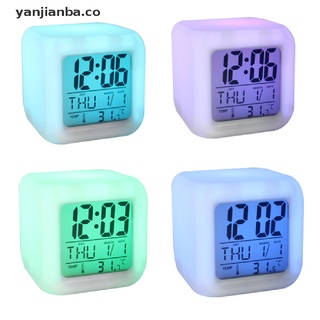 (nuevo) nuevo brillante 7 led cambio de color digital brillante despertador reloj [yanjianba]