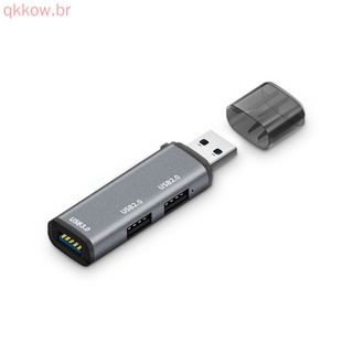 [qkkow] Mini Adaptador USB De Alta Velocidad De 3 Puertos/Divisor Externo Portátil/Transferencia De Datos/Aleación De Aluminio 3 En 1/Computadora Para Casa/Gris