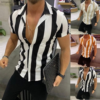SYTT-Camisa Suelta Con Estampado De Rayas Coloridas Para Hombre
