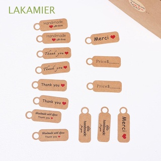LAKAMIER 100PCS 4.5*1.5cm Handmade With Love Party Supplies Blank Price Label Thank You Hanging Tags Cute Hemp String Gift Ornament DIY Package Card Brown kraft Paper