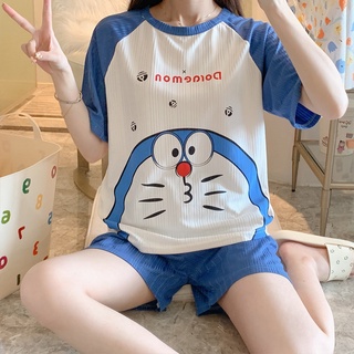 Doraemon señoras pijamas 2pcs verano nuevo pantalones cortos de manga corta moda lindo impresión hogar Casual mujer estudiante pijamas