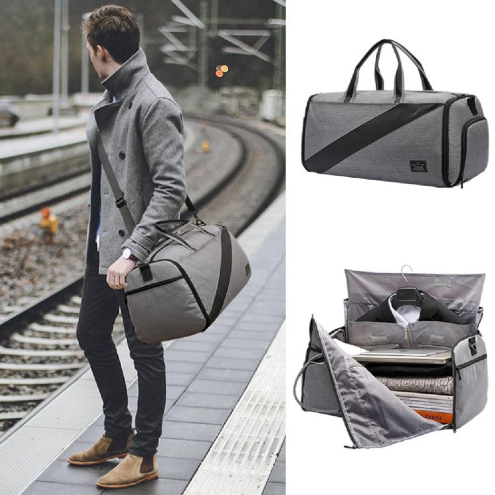 Fábrica nuevo producto bolsa con correa de hombro llevar en ropa bolsa de lona - 2 en 1 colgando maleta traje bolsas de viaje