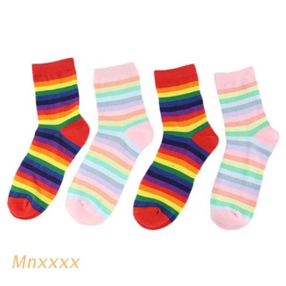 mnxxx mujeres japonesas niñas largas crew calcetines helado arco iris rayas coloridas hosiery