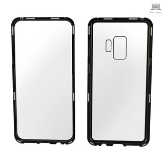 Metal-rimmed teléfono móvil caso de vidrio endurecido magnético protección de adsorción Smartphone cubierta parachoques de lujo marco de aluminio casos para S9/S9+