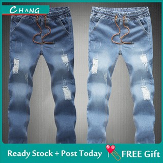 los hombres de la moda jeans cordón delgado denim tobillo longitud casual pantalones