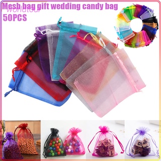 50 bolsas de caramelo bolsas de malla transparente organza regalo con cordón bolsas para regalo de boda