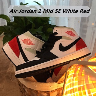 Nike Air Jordan 1 Mid Se Branco Vermelho High High Sapatos Fundo Plano de 108 tênis casuaisis